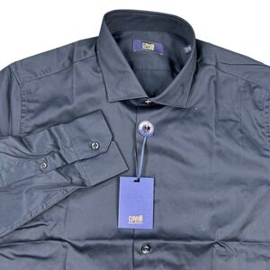NEW Cavalli Class Dress Shirt Mens Size 17.5/44 Navy Blue Cotton Comfort Fit